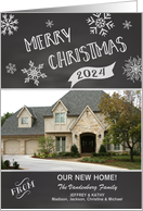 Chalkboard Merry Christmas New Home Custom Photo and Name card