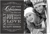 Chalkboard - custom photo Christmas filled with Joy Peace Hope etc. card