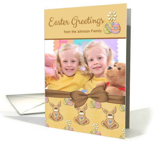 Easter Greetings Custom Photo Bunnies & Eggs card (1205560)