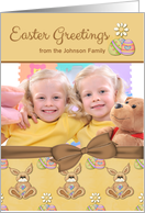 Easter Greetings Custom Photo Bunnies & Eggs card