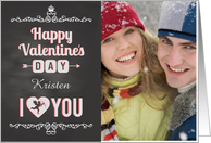 Chalkboard Custom Photo & Name I Heart You Valentine Cupid card
