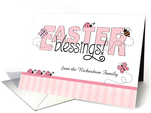Easter Blessings, pink stripes & bow from custom name card (1234338)