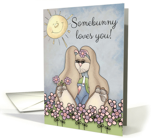Somebunny Loves You! Easter Bunny in flower field card (1234788)