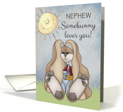 Nephew, Somebunny Loves You! Easter Bunny in sunny field card