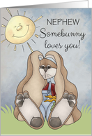 Nephew, Somebunny Loves You! Easter Bunny in sunny field card
