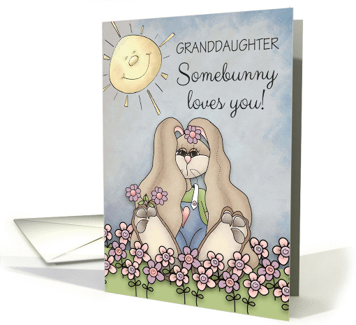 Granddaughter, Somebunny Loves You! Easter Bunny in flower field card