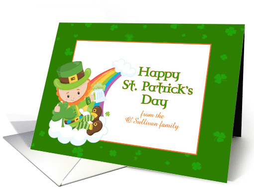 St. Patrick's Day Blessing Leprechaun w/Shamrock custom name card