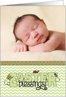 Easter Blessings, green chevron & ribbon - custom photo card