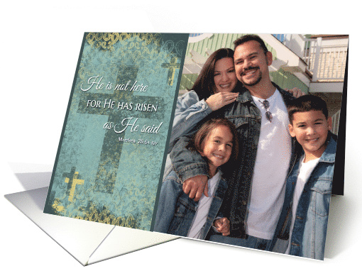 He is Risen! Easter cross & bible verse custom photo card (1239424)