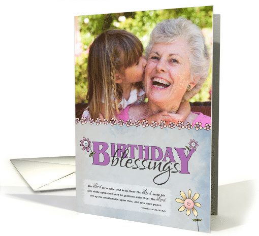 Birthday Blessings flowers & bible verse custom photo card (1239460)