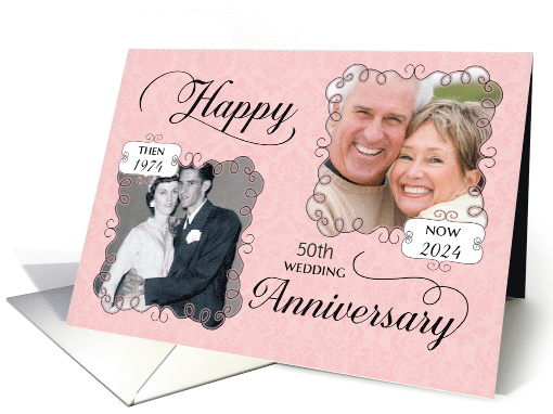 Then & Now Anniversary to Parents Pink Damask Custom... (1261834)