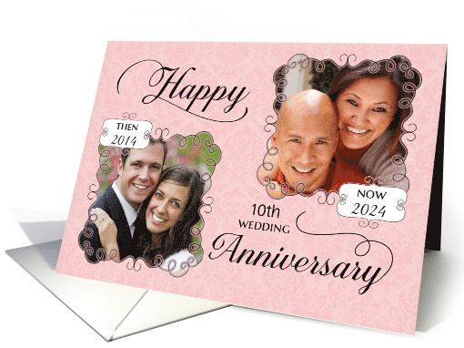 Then & Now Anniversary to Spouse Pink Damask Custom Photo... (1261902)