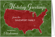Holiday Greetings from Alabama Custom Name & City card
