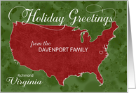 Holiday Greetings from Virginia Custom Name & City card