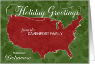 Holiday Greetings from Delaware Custom Name & City card
