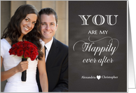 Chalkboard - On Wedding Day - Happily Ever After custom photo card