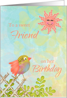 To Friend on Birthday Bird on Fence with Sun card