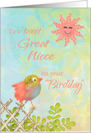 To Great Niece on Birthday Bird on Fence with Sun card