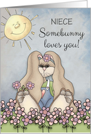 Niece, Somebunny Loves You! Easter Bunny in sunny field card