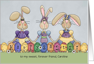 Happy Easter, from friend / custom name - Bunnies & Eggs card