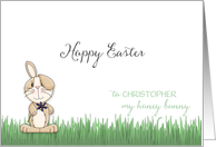 Hoppy Easter Honey Bunny custom name - Bunny with flower card