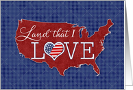 4th of July - Land that I LOVE - US heart flag w/ quilted background card