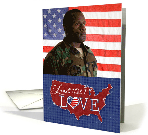 Veterans Day Land that I LOVE - US heart flag custom photo card