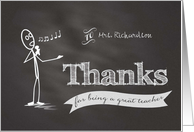 Thanks Teacher chalkboard stickman custom name card