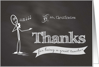Thanks Music Teacher chalkboard stickman custom name card