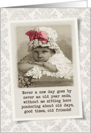 Birthday for Friend - Vintage little girl in bonnet card