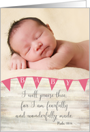 Baby Announcement, Fearfully Wonderfully Made Scripture Custom Photo card