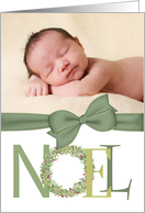 NOEL Modern Christmas Wreath Typography Custom Photo card