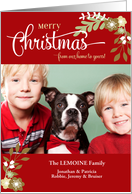 From Our Home-Merry Christmas modern floral custom photo & name card