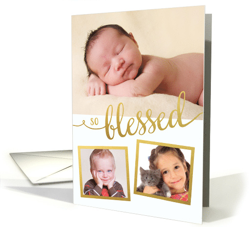 So Blessed faux gold foil holiday custom three photo card (1409610)