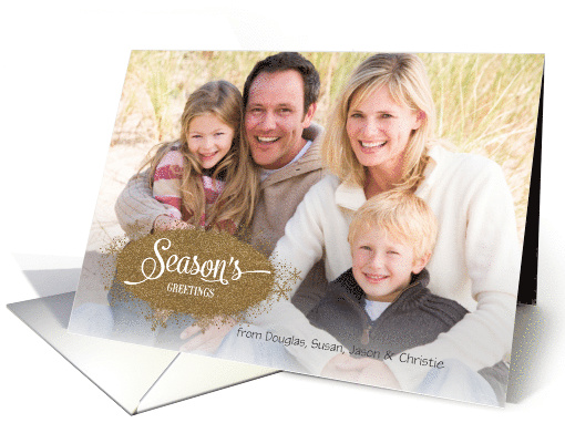Season's Greetings faux glitter snowflakes custom name photo card
