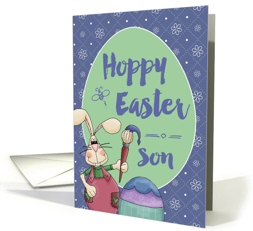 To Son, Hoppy Easter Bunny Artist painting egg card (1416608)
