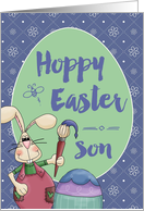 To Son, Hoppy Easter Bunny Artist painting egg card