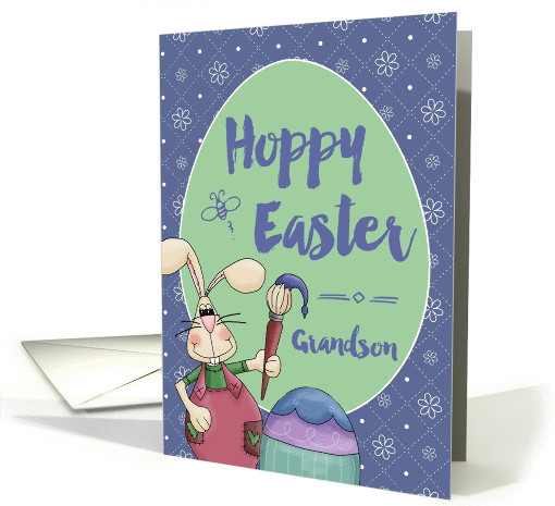 To Grandson, Hoppy Easter Bunny Artist painting egg card (1417026)