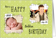 Beddian Birthday - Born in 2011 Green dots & daisies custom photo card