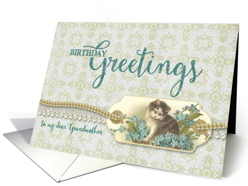 Grandmother Birthday Greetings Vintage Kitty tag card (1419104)