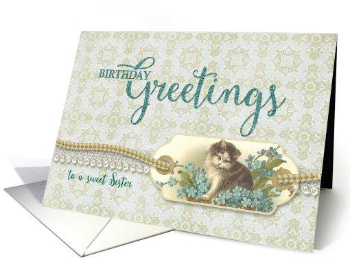 Sister Birthday Greetings Vintage Kitty tag card (1419110)