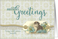 Custom Name Birthday Greetings Vintage Kitty tag card