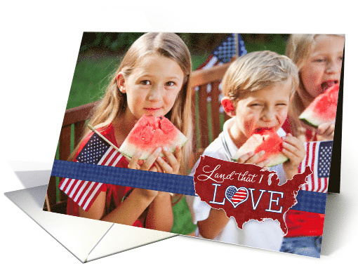 4th of July - Land that I LOVE - US heart flag faux ribbon card