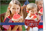 4th of July - Land that I LOVE - US heart flag faux ribbon card