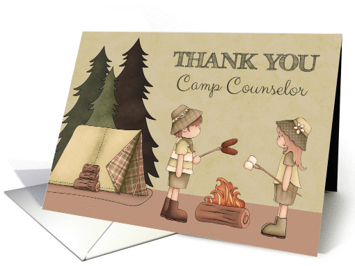 Camp Counselor Thank You boy and girl around campfire card (1437226)