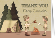 Camp Counselor Thank You boy and girl around campfire card