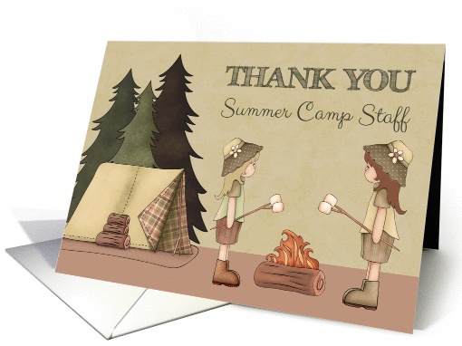 Summer Camp Staff Thank You two girls around campfire card (1437232)