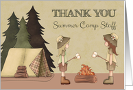 Summer Camp Staff Thank You two girls around campfire card
