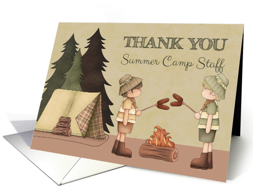 Summer Camp Staff Thank You two boys around campfire card (1437234)