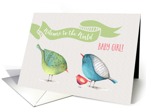 Baby Girl Welcome to the World little birdies card (1461772)